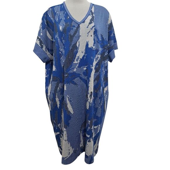 Ming Wang Textured Elegant Chic Knit Abstract Shift Dress XL Blue Multi-Color - Picture 6 of 17
